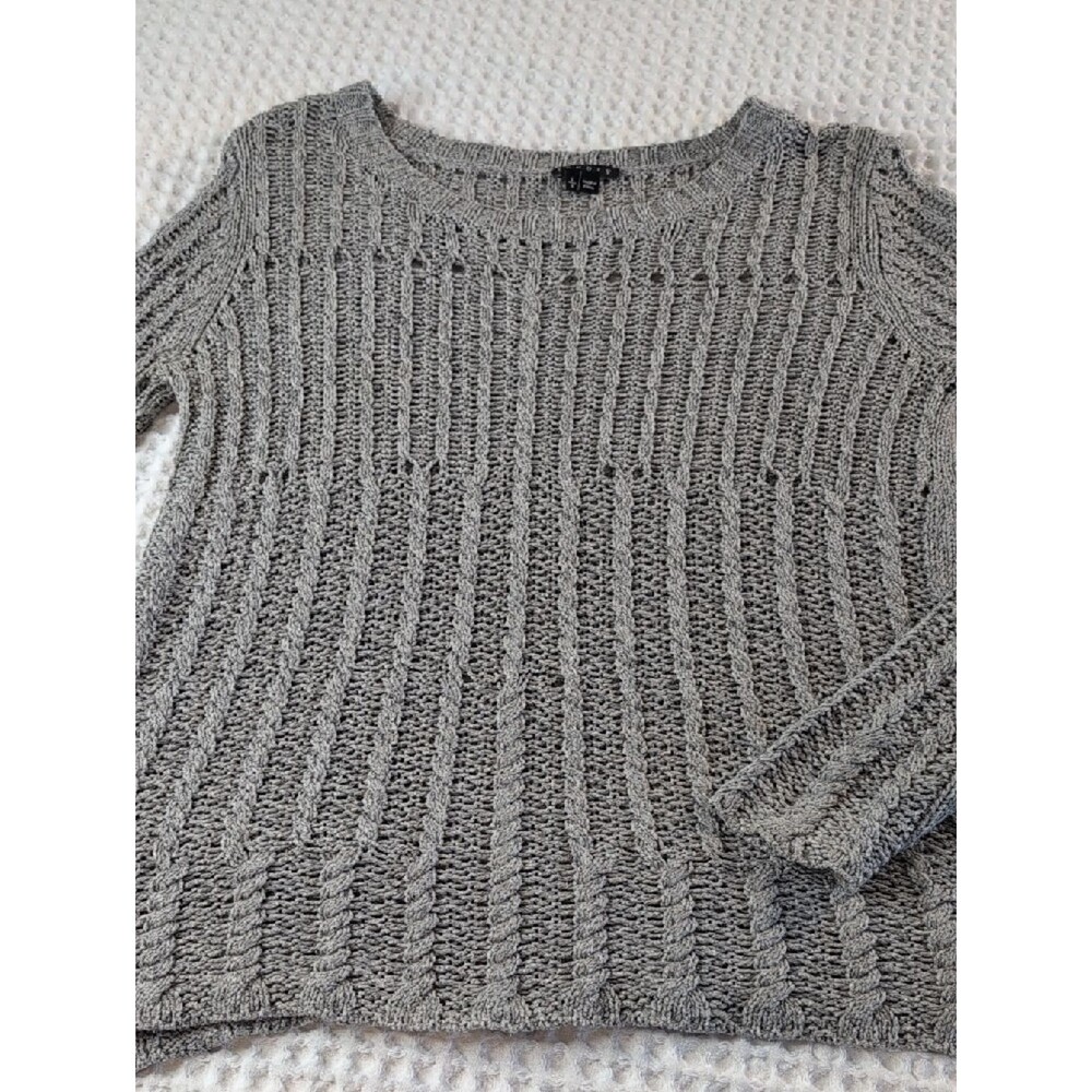 Theory 100% Silk Chunky Knit Sweater Gray Open Knit Textured Size L